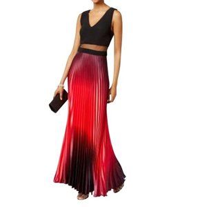 NEW Betsy & Adam Red Pleated Ombre Illusion Gown